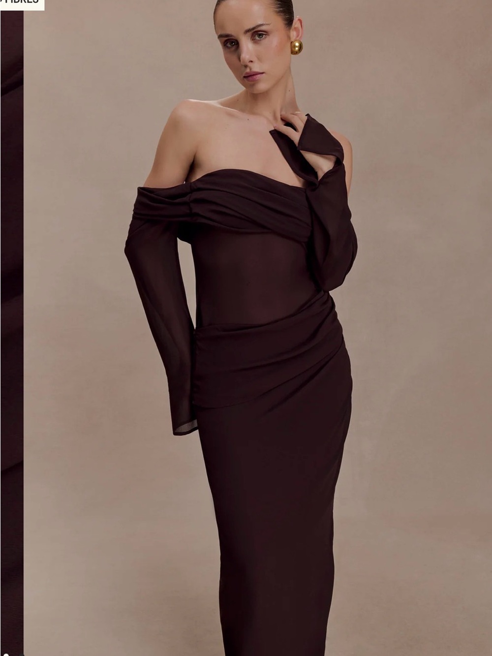 Meshki One-Shoulder Chocolate Brown Evening Dress - Picture 1 of 6